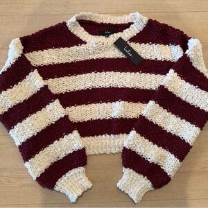 Lulu's Maroon and Cream Striped Knit Sweater